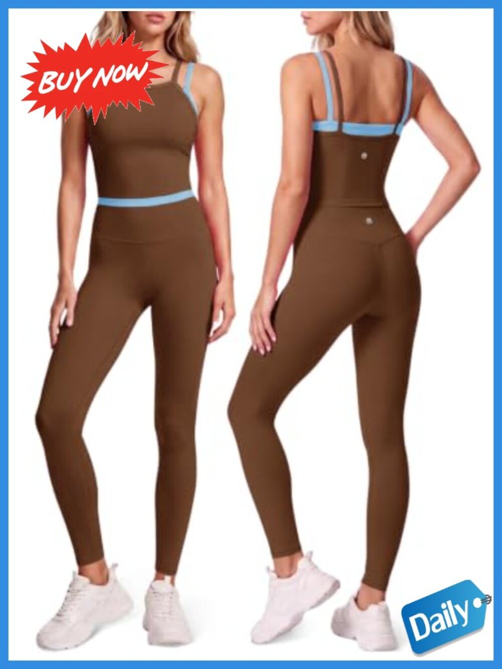 2 Piece Workout Sets Padded Tank Top High Waist Leggings Set